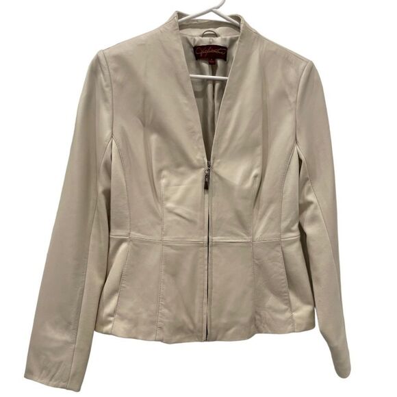 Hal Rubinstein Cream Leather Front Zipper Jacket.Size S - Picture 5 of 15